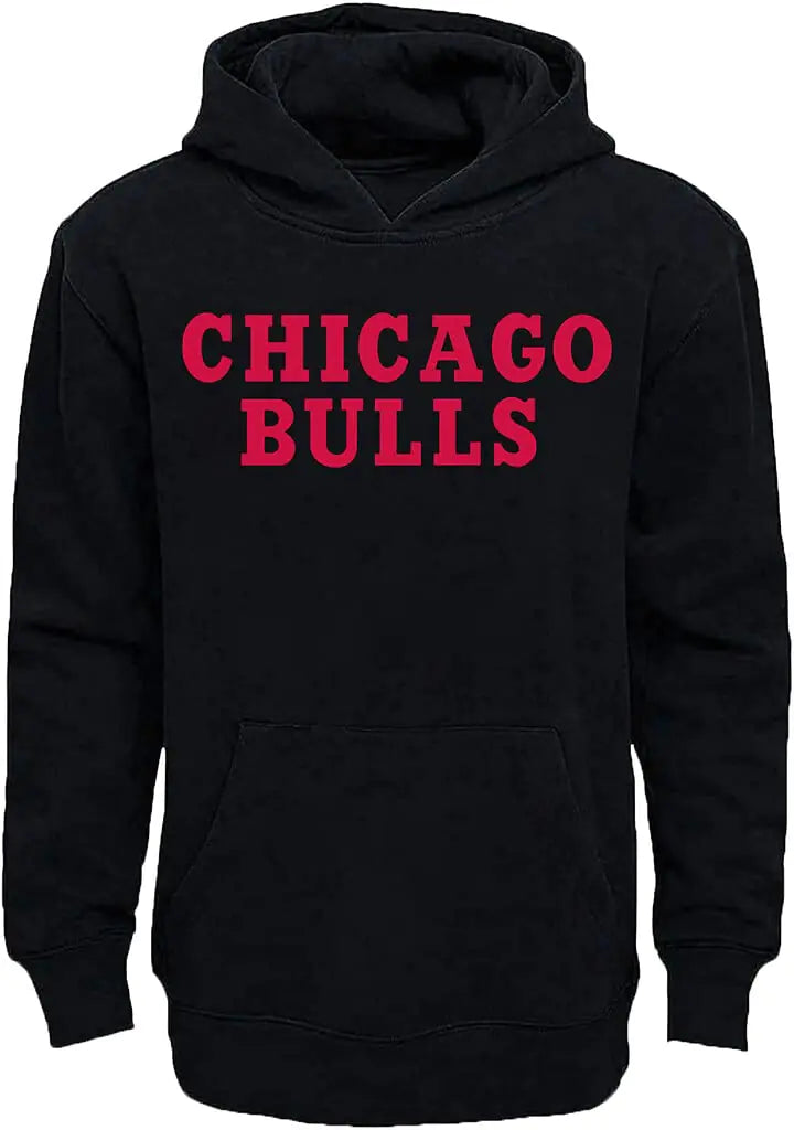 Outerstuff NBA Youth 8-20 Team Color Wordmark Pullover Fleece Sweatshirt Hoodie (Chicago Bulls Black Alternate 14-16)