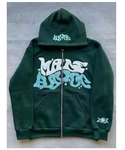 Y2K Plus Size Pink Printed Zipper Hoodie (One Item)