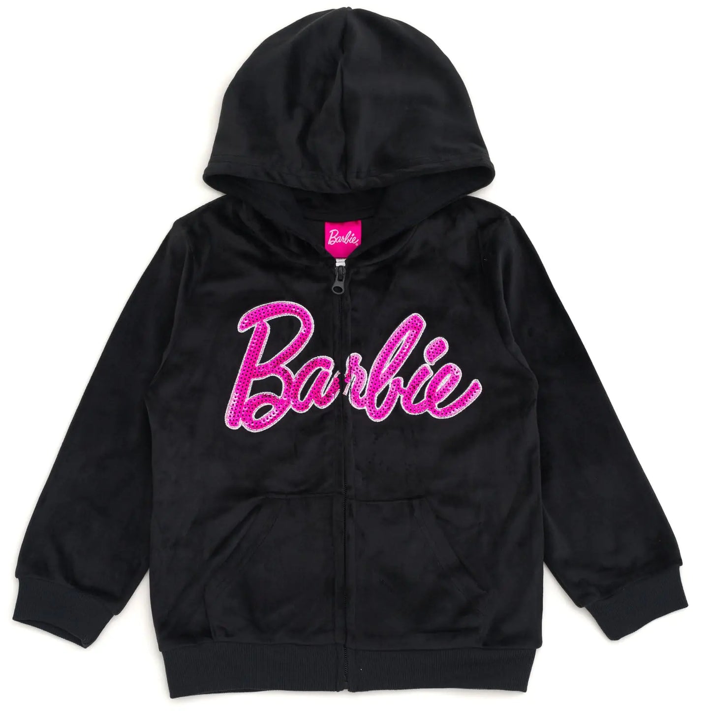 Barbie Big Girls Velour Matching Family Zip Up Hoodie Kids 10-12 Black