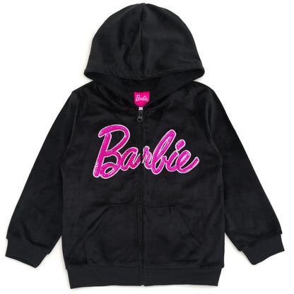 Barbie Big Girls Velour Matching Family Zip Up Hoodie Kids 10-12 Black
