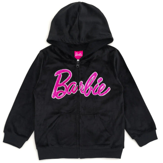 Barbie Big Girls Velour Matching Family Zip Up Hoodie Kids 10-12 Black