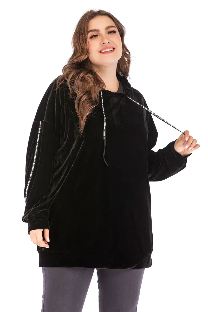 Plus Size Black Striped Hoodie Sweatshirt for Women