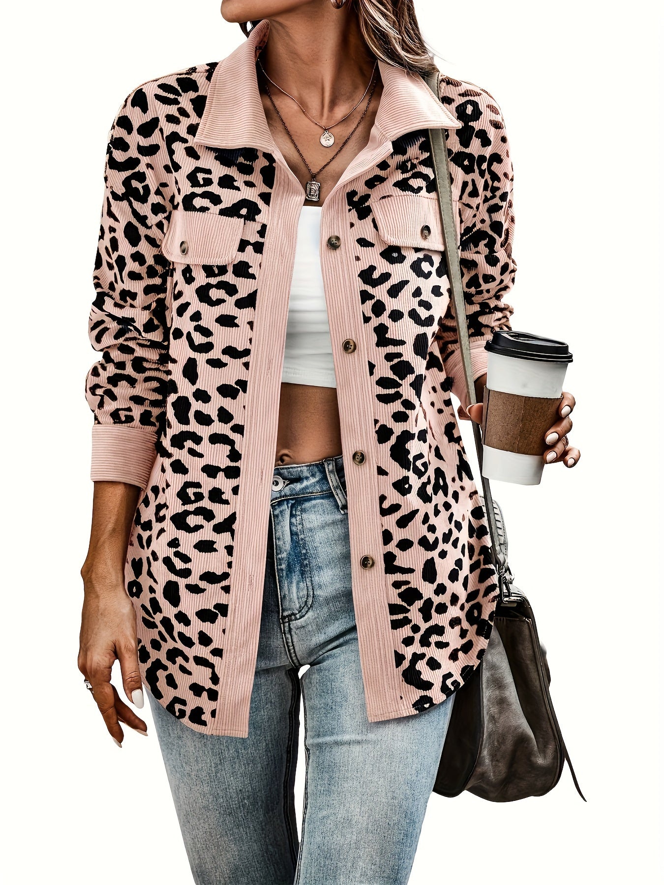 Women'S Y2K Leopard Print Jacket - Long Sleeve Button-Front Coat with Non-Stretch Fabric, Elegant Casual Outerwear for Everyday & Formal Events - Spring Fashion Outerwear for Women, Leopard Print Clothes, Versatile Layering,