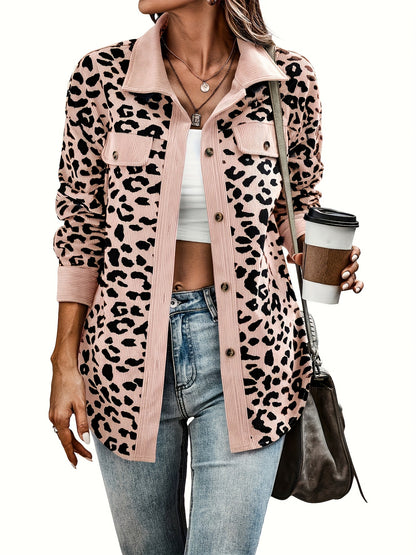 Women'S Y2K Leopard Print Jacket - Long Sleeve Button-Front Coat with Non-Stretch Fabric, Elegant Casual Outerwear for Everyday & Formal Events - Spring Fashion Outerwear for Women, Leopard Print Clothes, Versatile Layering,