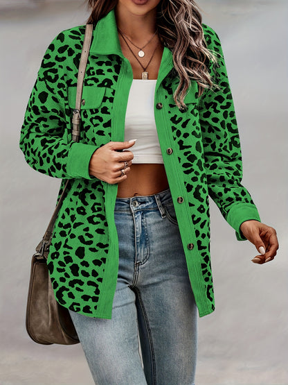 Women'S Y2K Leopard Print Jacket - Long Sleeve Button-Front Coat with Non-Stretch Fabric, Elegant Casual Outerwear for Everyday & Formal Events - Spring Fashion Outerwear for Women, Leopard Print Clothes, Versatile Layering,