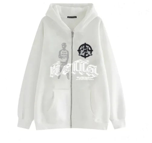 Women's Black Zip Hoodie - Street Hip Hop Goth Harajuku