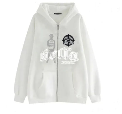 Women's Black Zip Hoodie - Street Hip Hop Goth Harajuku