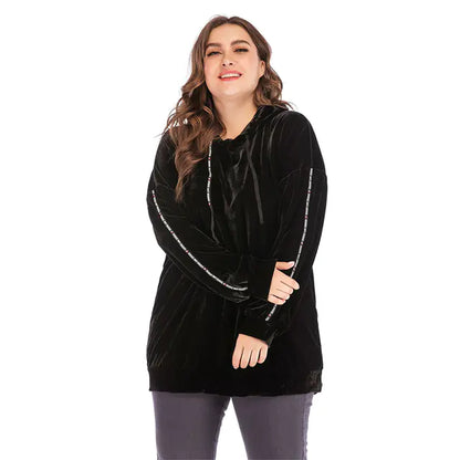 Plus Size Black Striped Hoodie Sweatshirt for Women