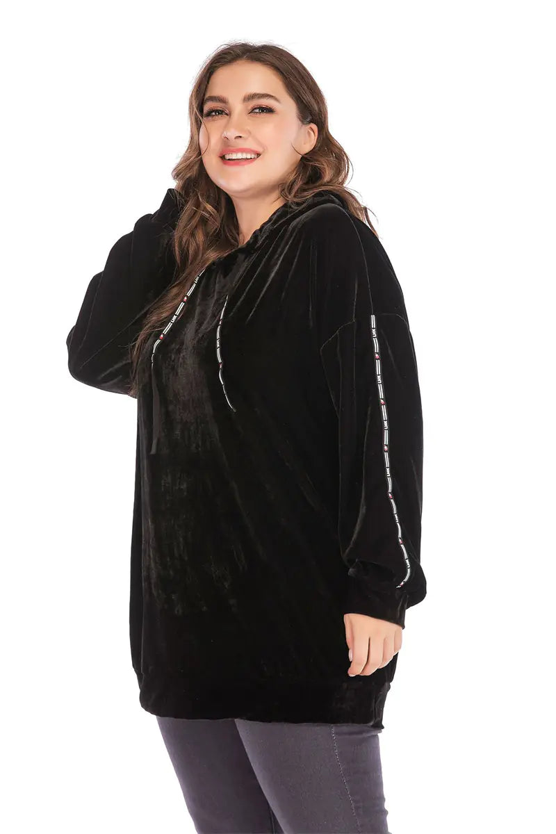 Plus Size Black Striped Hoodie Sweatshirt for Women