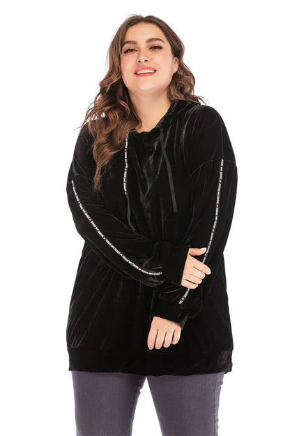 Plus Size Black Striped Hoodie Sweatshirt for Women