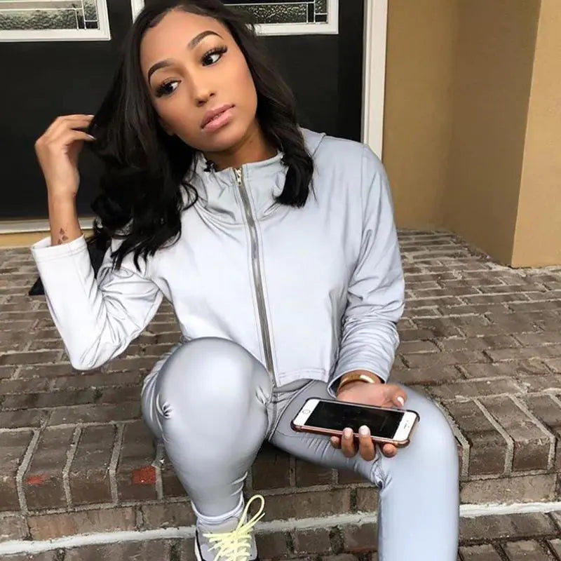 Reflective Hoodie with Drawstring for Women