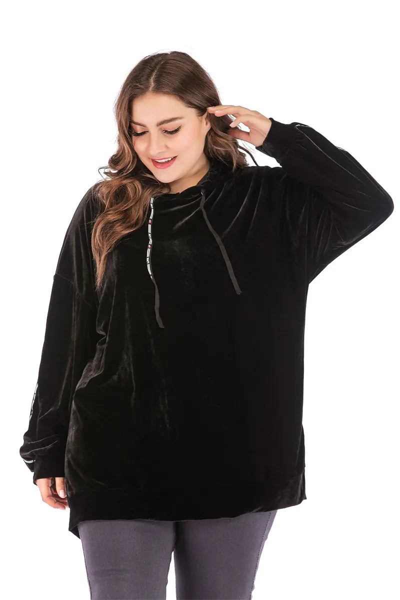 Plus Size Black Striped Hoodie Sweatshirt for Women
