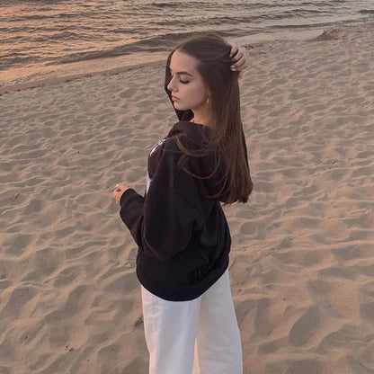 Women's Black Zip Hoodie - Street Hip Hop Goth Harajuku