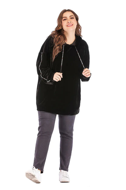 Plus Size Black Striped Hoodie Sweatshirt for Women