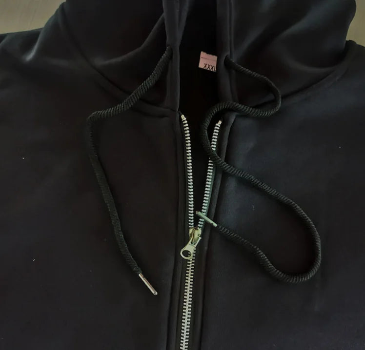 Women's Black Zip Hoodie - Street Hip Hop Goth Harajuku