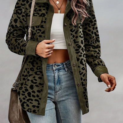 Women'S Y2K Leopard Print Jacket - Long Sleeve Button-Front Coat with Non-Stretch Fabric, Elegant Casual Outerwear for Everyday & Formal Events - Spring Fashion Outerwear for Women, Leopard Print Clothes, Versatile Layering,