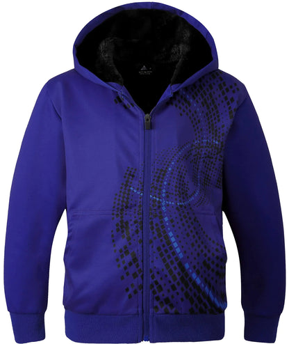 SWISSWELL Boys Hoodie Graphic Fleece Jacket Long Sleeve Youth Sweatshirt Full Zip Coat with Hood Spring Fall Winter Outwear Blue Black