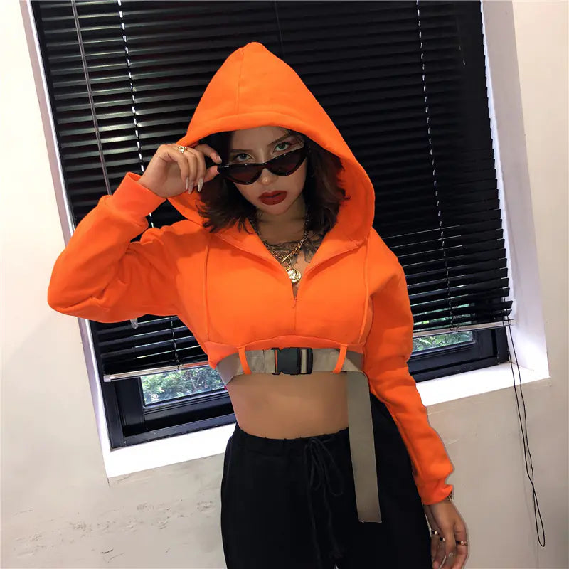 Autumn Women's Hoodie with Zipper and Hood - Orange