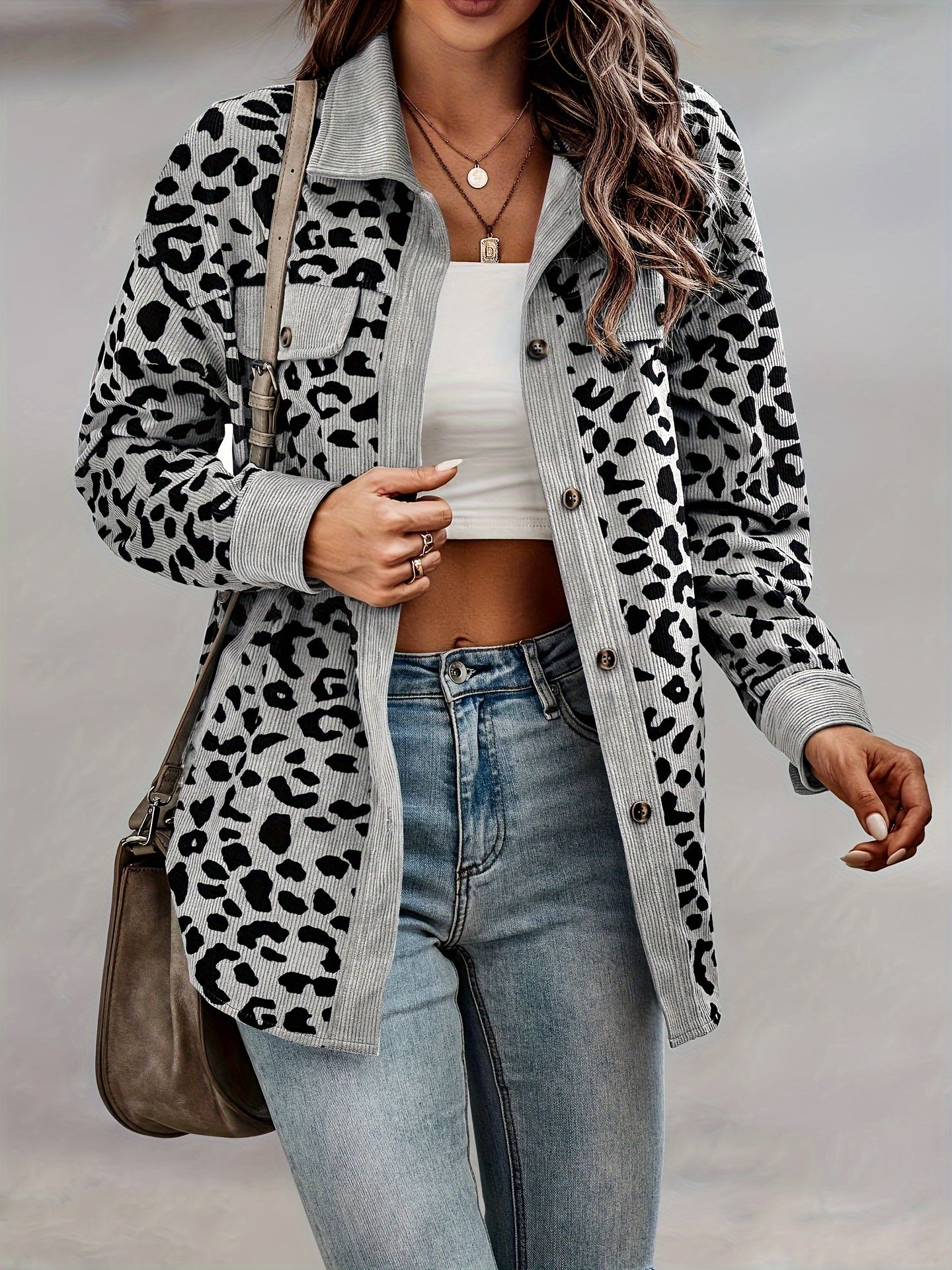 Women'S Y2K Leopard Print Jacket - Long Sleeve Button-Front Coat with Non-Stretch Fabric, Elegant Casual Outerwear for Everyday & Formal Events - Spring Fashion Outerwear for Women, Leopard Print Clothes, Versatile Layering,