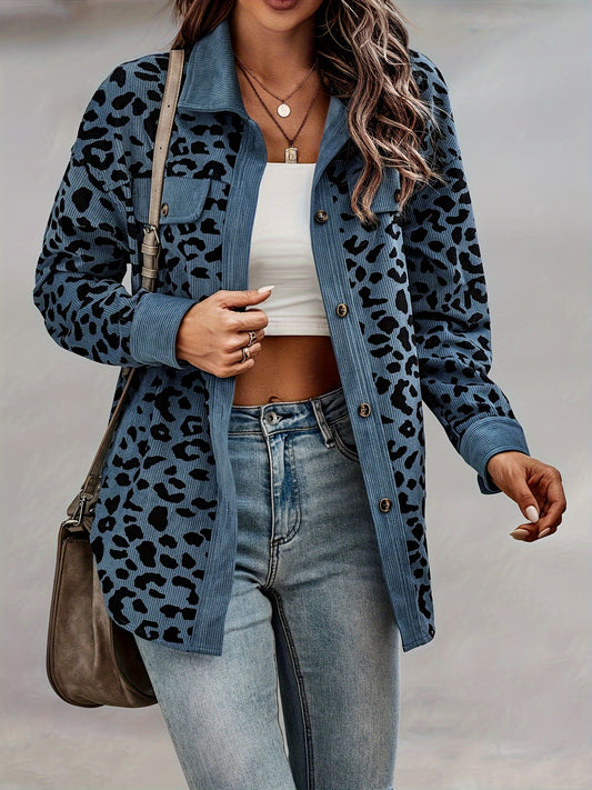 Women'S Y2K Leopard Print Jacket - Long Sleeve Button-Front Coat with Non-Stretch Fabric, Elegant Casual Outerwear for Everyday & Formal Events - Spring Fashion Outerwear for Women, Leopard Print Clothes, Versatile Layering,