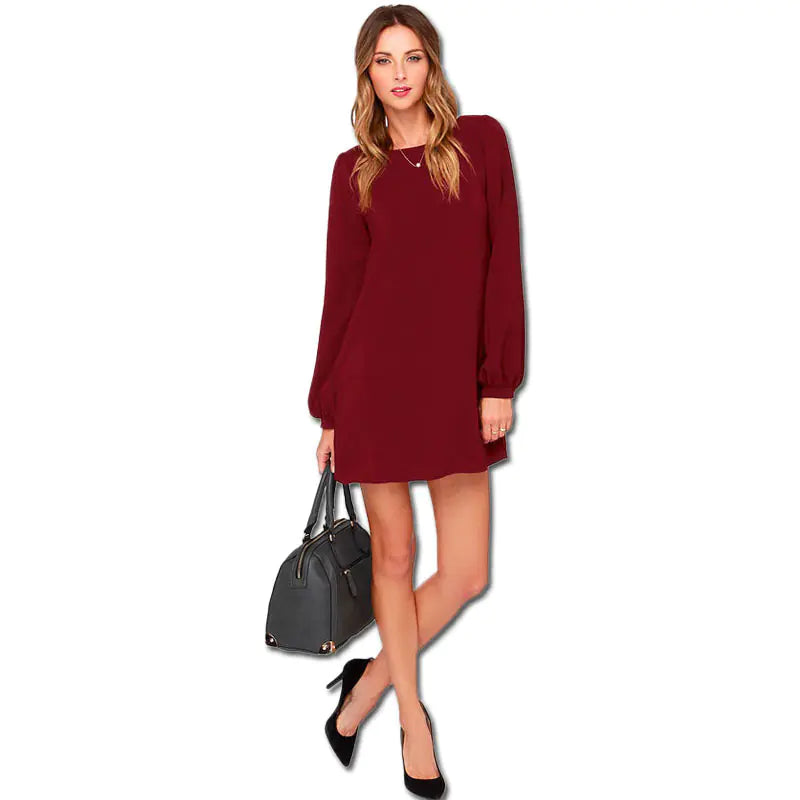 Sexy Long Sleeve Dress - Loose Fit Fashion Mini Dress