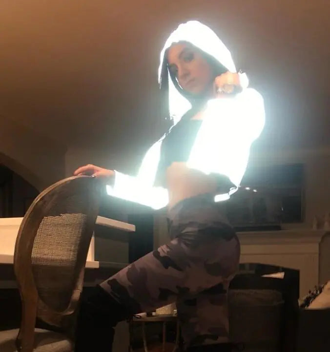 Reflective Hoodie with Drawstring for Women