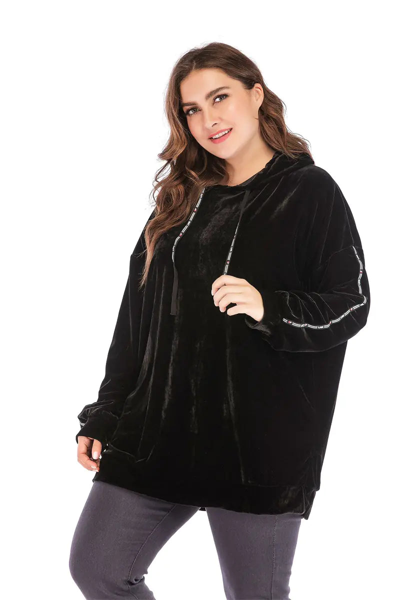 Plus Size Black Striped Hoodie Sweatshirt for Women