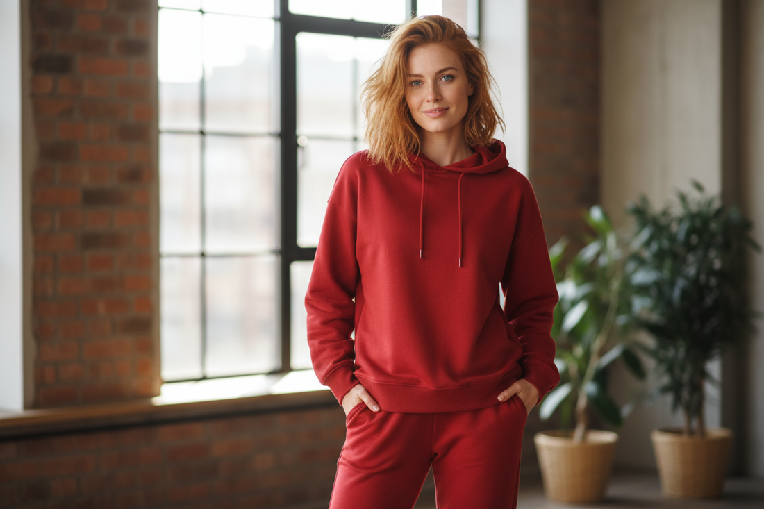 red hoodle and pants 