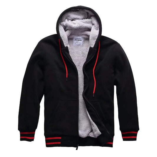 Zusmen Mens Winter Warm Fleece Zipper Jacket Outwear Casual Hoodie Sweatshirts Jacket Hoody Coat Wool Thicken Tops For Men(Black S)